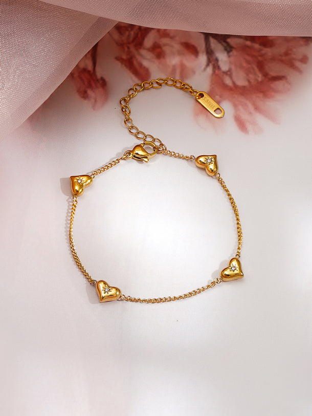 Demi Fine 18K Gold Plated Mini Heart Charm Chain Bracelet | Anti Tarnish