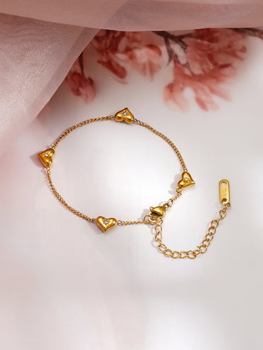 Demi Fine 18K Gold Plated Mini Heart Charm Chain Bracelet | Anti Tarnish