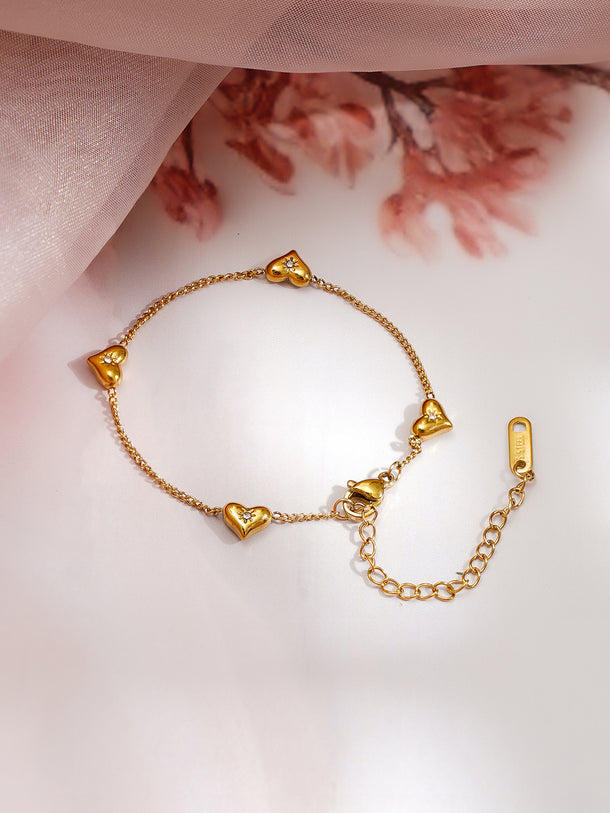 Demi Fine 18K Gold Plated Mini Heart Charm Chain Bracelet | Anti Tarnish