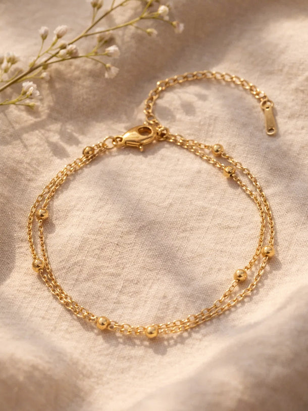 Demi Fine 18K Gold Plated Dual Chain Beaded Bracelet | Anti Tarnish