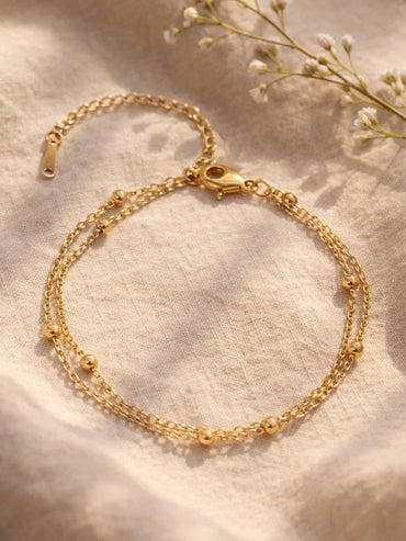 Demi Fine 18K Gold Plated Dual Chain Beaded Bracelet | Anti Tarnish
