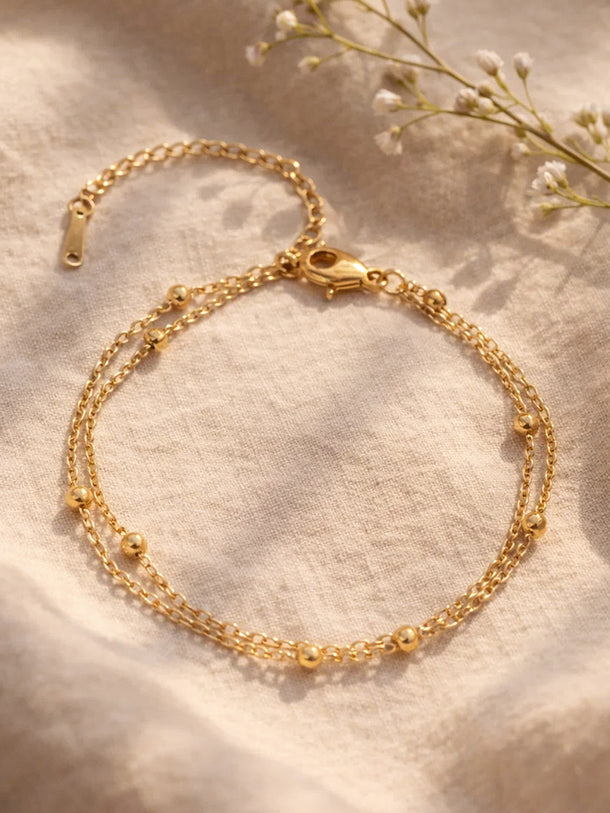 Demi Fine 18K Gold Plated Dual Chain Beaded Bracelet | Anti Tarnish