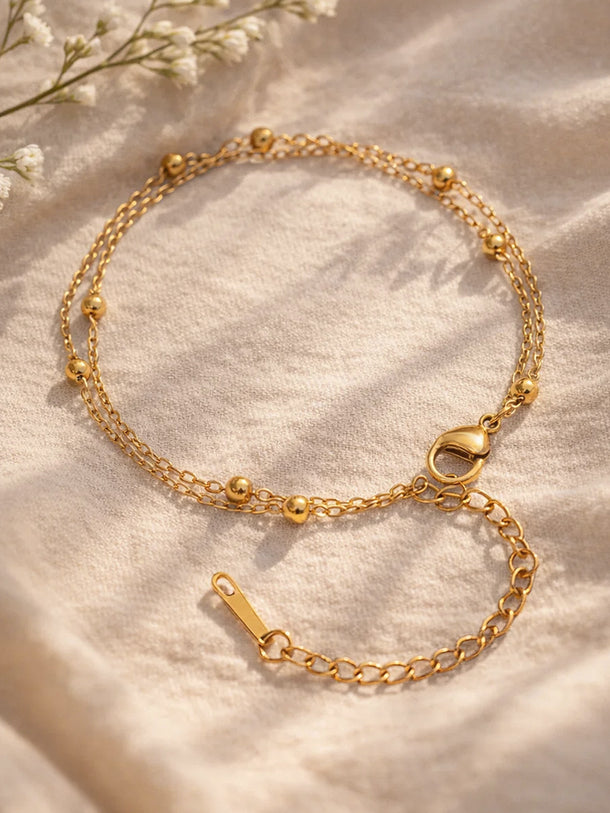 Demi Fine 18K Gold Plated Dual Chain Beaded Bracelet | Anti Tarnish