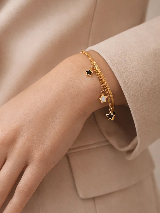 Demi Fine 18K Gold Plated Star Charm Dual Chain Bracelet | Anti Tarnish