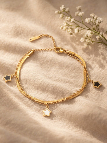 Demi Fine 18K Gold Plated Star Charm Dual Chain Bracelet | Anti Tarnish