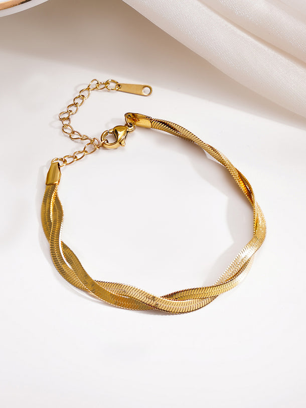 Demifine 18K Gold Plated Stainless steel Twisted Snake Chain Bracelet
