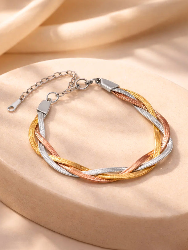 Demi Fine Gold Rhodium Copper Plated Twisted Snake Chain Bracelet | Anti Tarnish