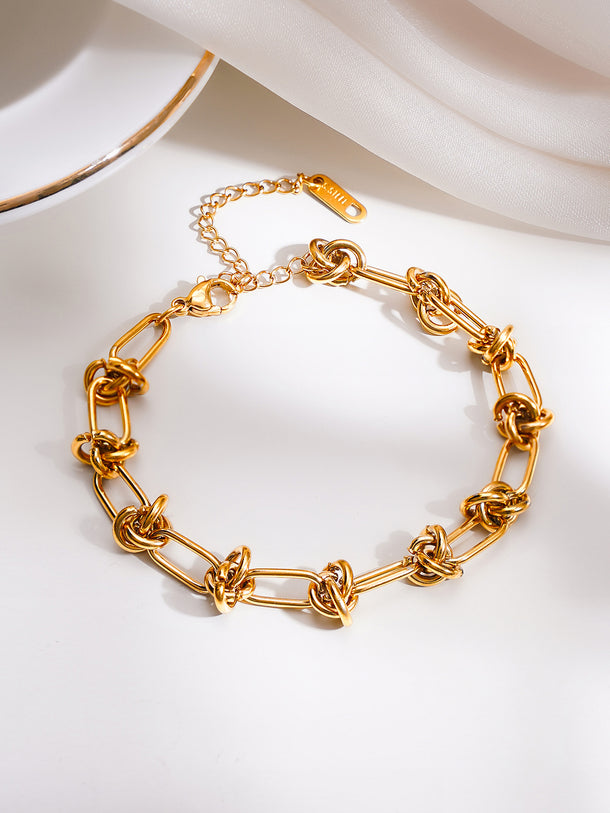 Demifine 18K Gold Plated Stainless steel Knot Link Chain Bracelet