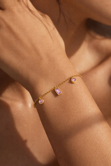 Demi Fine 18K Gold Plated Minimal Crystal Charm Chain Bracelet | Anti Tarnish