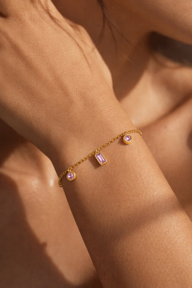 Demi Fine 18K Gold Plated Minimal Crystal Charm Chain Bracelet | Anti Tarnish