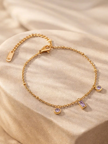 Demi Fine 18K Gold Plated Minimal Crystal Charm Chain Bracelet | Anti Tarnish