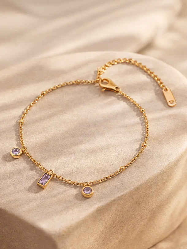 Demi Fine 18K Gold Plated Minimal Crystal Charm Chain Bracelet | Anti Tarnish