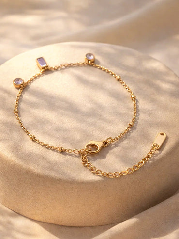 Demi Fine 18K Gold Plated Minimal Crystal Charm Chain Bracelet | Anti Tarnish