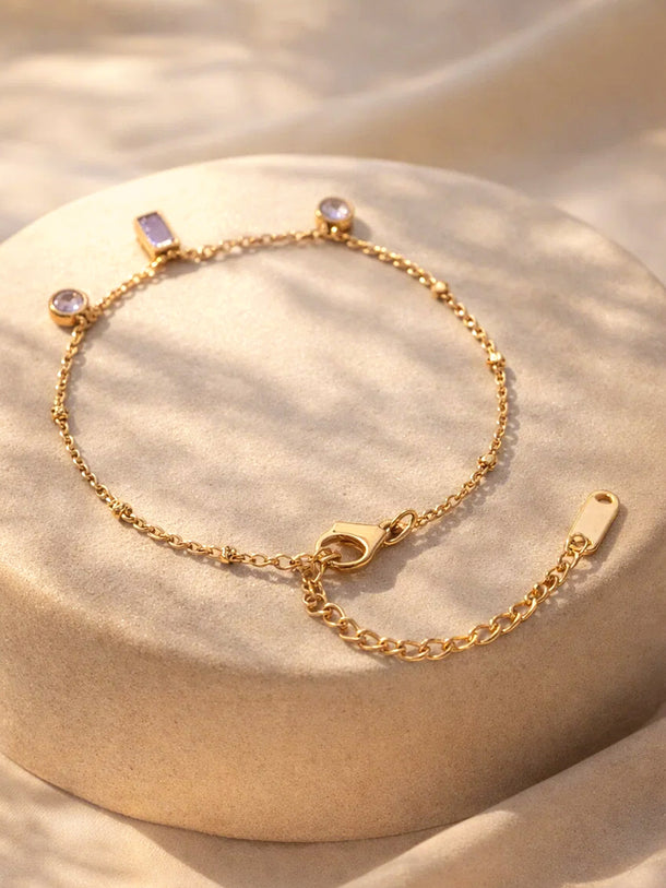 Demi Fine 18K Gold Plated Minimal Crystal Charm Chain Bracelet | Anti Tarnish