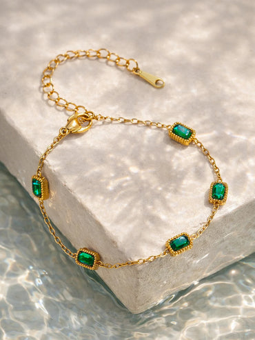 Demi Fine 18K Gold Plated Sleek Emerald Crystal Chain Bracelet | Anti Tarnish
