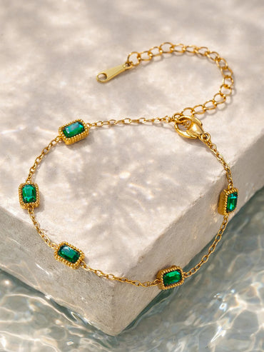 Demi Fine 18K Gold Plated Sleek Emerald Crystal Chain Bracelet | Anti Tarnish