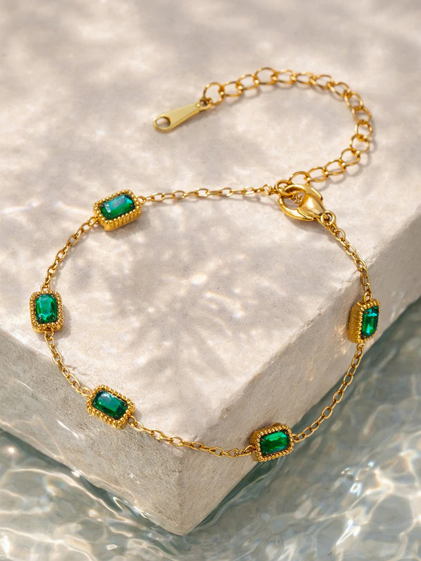 Demi Fine 18K Gold Plated Sleek Emerald Crystal Chain Bracelet | Anti Tarnish