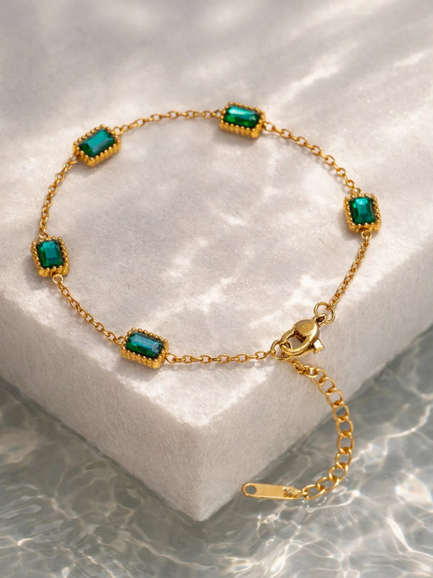 Demi Fine 18K Gold Plated Sleek Emerald Crystal Chain Bracelet | Anti Tarnish