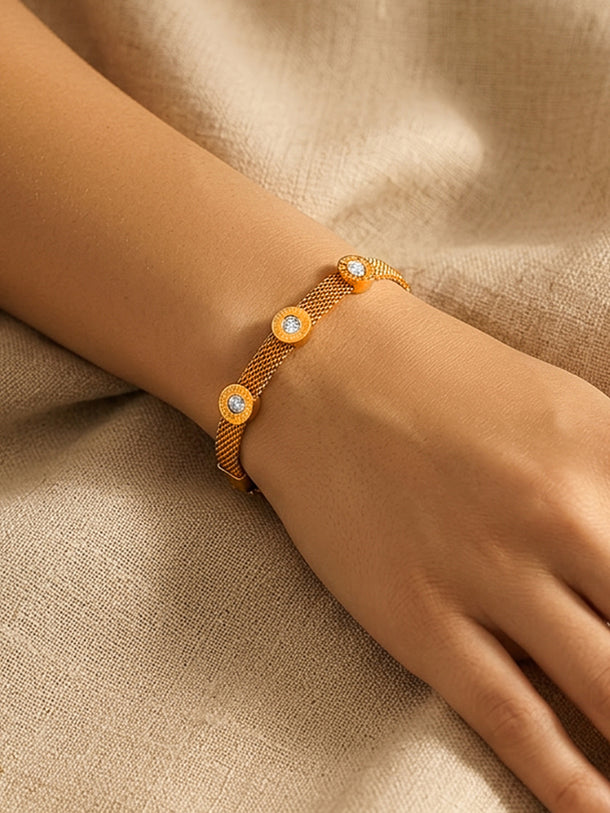 Demi Fine 18K Gold Plated Mesh Chain Roman Dial Bracelet | Anti Tarnish