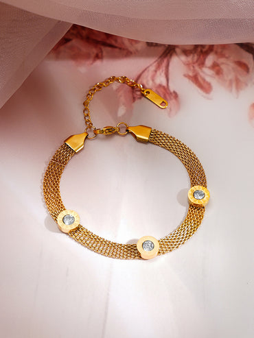 Demi Fine 18K Gold Plated Mesh Chain Roman Dial Bracelet | Anti Tarnish