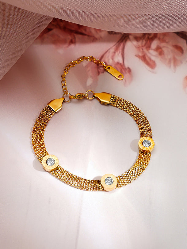 Demi Fine 18K Gold Plated Mesh Chain Roman Dial Bracelet | Anti Tarnish