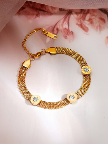 Demi Fine 18K Gold Plated Mesh Chain Roman Dial Bracelet | Anti Tarnish