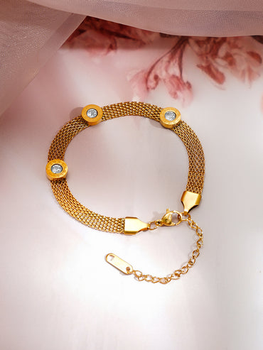 Demi Fine 18K Gold Plated Mesh Chain Roman Dial Bracelet | Anti Tarnish