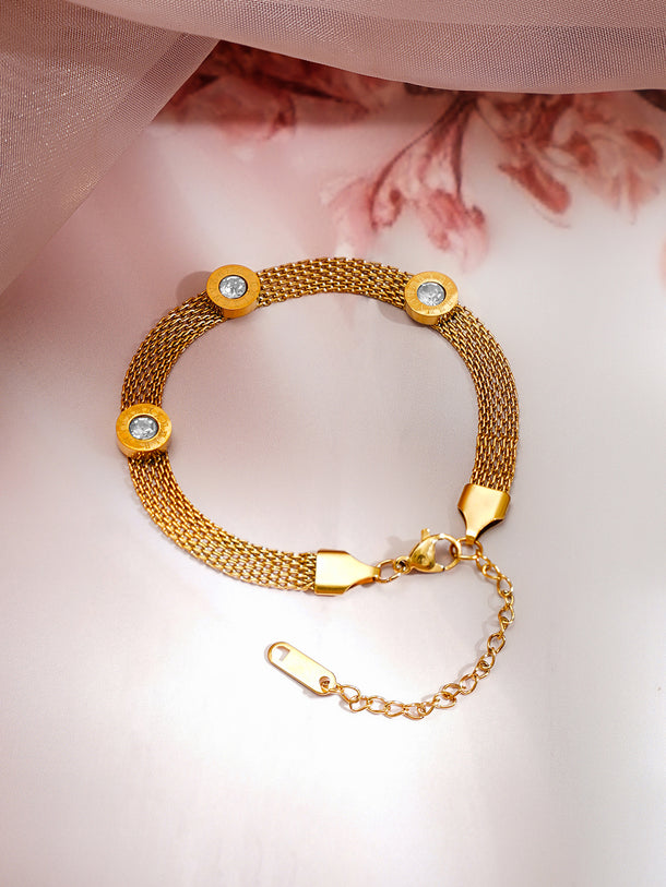 Demi Fine 18K Gold Plated Mesh Chain Roman Dial Bracelet | Anti Tarnish