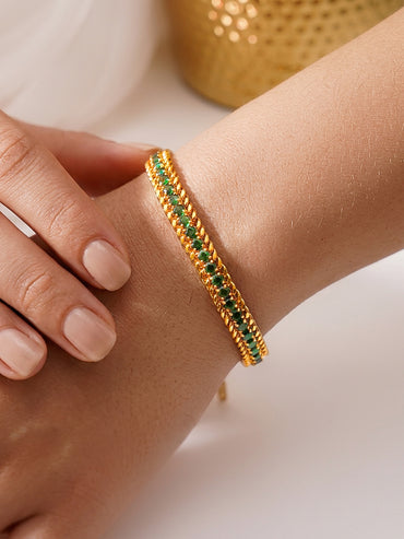 Demi Fine 18K Gold Plated Emerald Green Crystal Chain Bracelet | Anti Tarnish