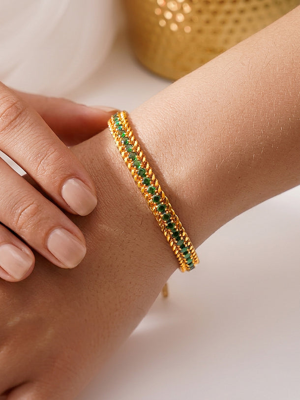 Demi Fine 18K Gold Plated Emerald Green Crystal Chain Bracelet | Anti Tarnish