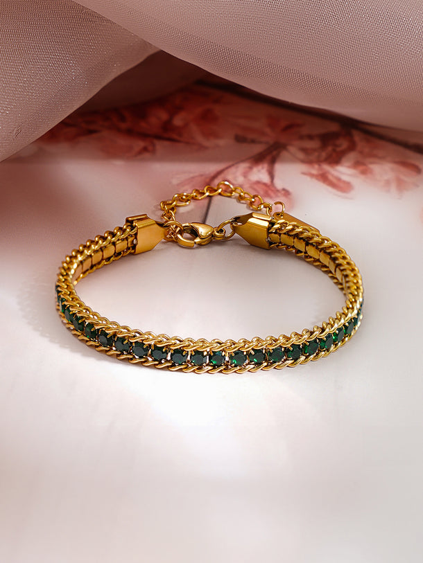 Demi Fine 18K Gold Plated Emerald Green Crystal Chain Bracelet | Anti Tarnish