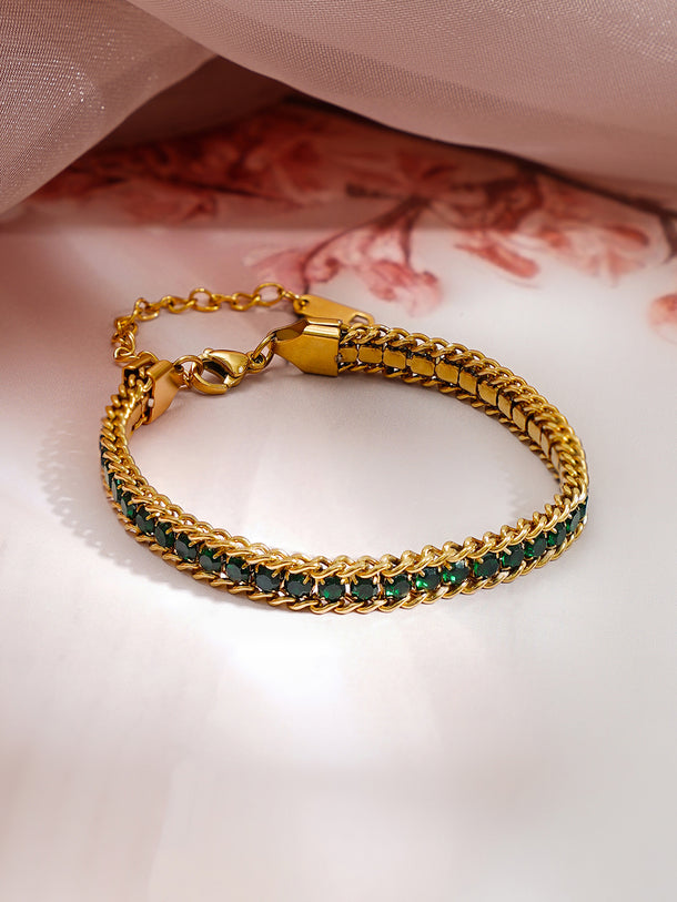 Demi Fine 18K Gold Plated Emerald Green Crystal Chain Bracelet | Anti Tarnish