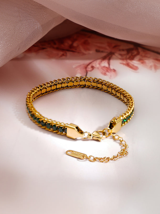 Demi Fine 18K Gold Plated Emerald Green Crystal Chain Bracelet | Anti Tarnish