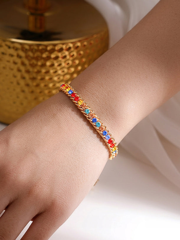 Demi Fine 18K Gold Plated Multicolor Crystal Chain Bracelet | Anti Tarnish