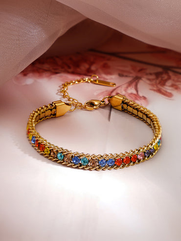 Demi Fine 18K Gold Plated Multicolor Crystal Chain Bracelet | Anti Tarnish