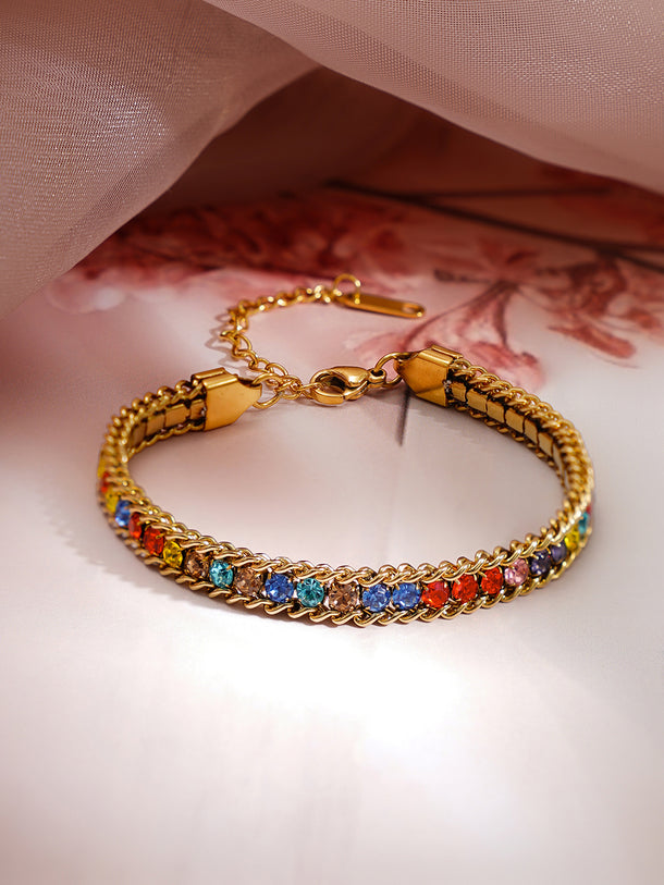 Demi Fine 18K Gold Plated Multicolor Crystal Chain Bracelet | Anti Tarnish