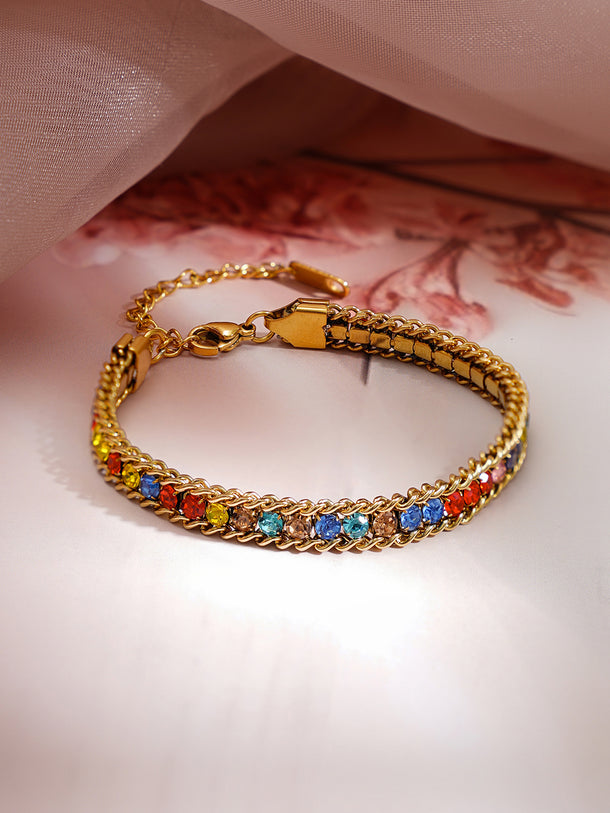 Demi Fine 18K Gold Plated Multicolor Crystal Chain Bracelet | Anti Tarnish
