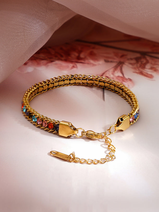 Demi Fine 18K Gold Plated Multicolor Crystal Chain Bracelet | Anti Tarnish