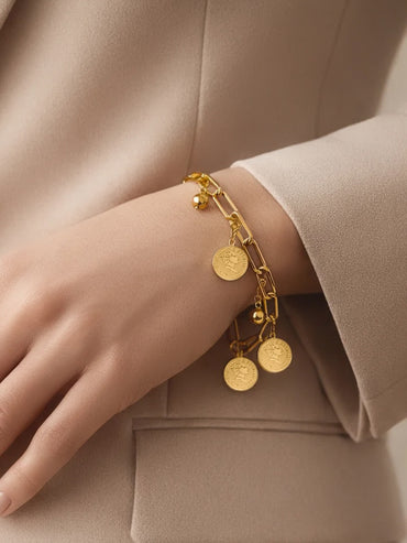 Demi Fine 18K Gold Plated Coin Charm Link Chain Bracelet | Anti Tarnish