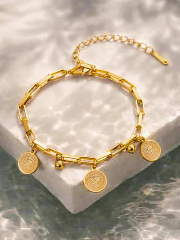 Demi Fine 18K Gold Plated Coin Charm Link Chain Bracelet | Anti Tarnish