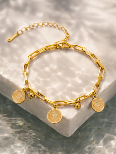 Demi Fine 18K Gold Plated Coin Charm Link Chain Bracelet | Anti Tarnish