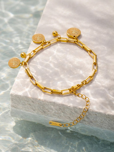Demi Fine 18K Gold Plated Coin Charm Link Chain Bracelet | Anti Tarnish