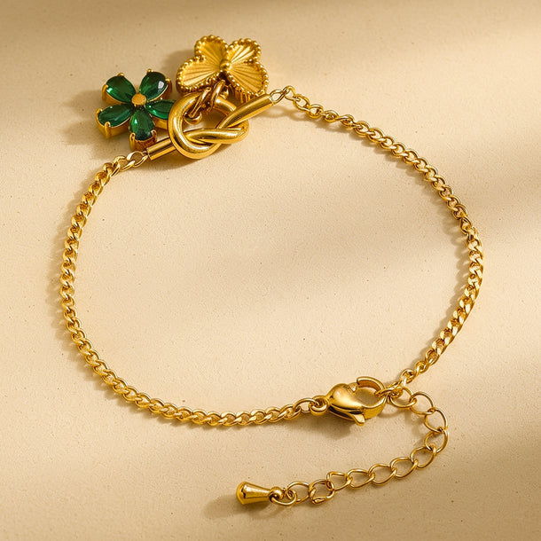 Demifine 18K Gold Plated Stainless Steel Butterfly & Floral Charm Bracelet