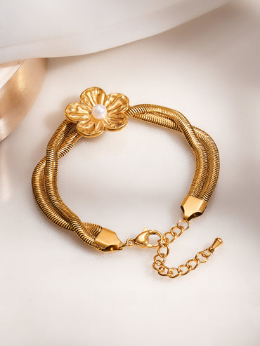 Demifine 18K Gold Plated Stainless Steel Floral Statement Bracelet