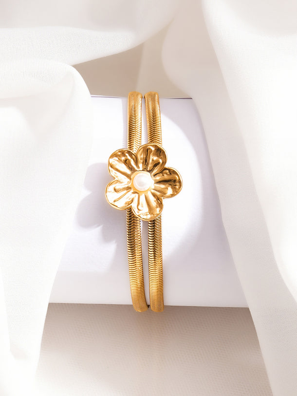 Demifine 18K Gold Plated Stainless Steel Floral Statement Bracelet