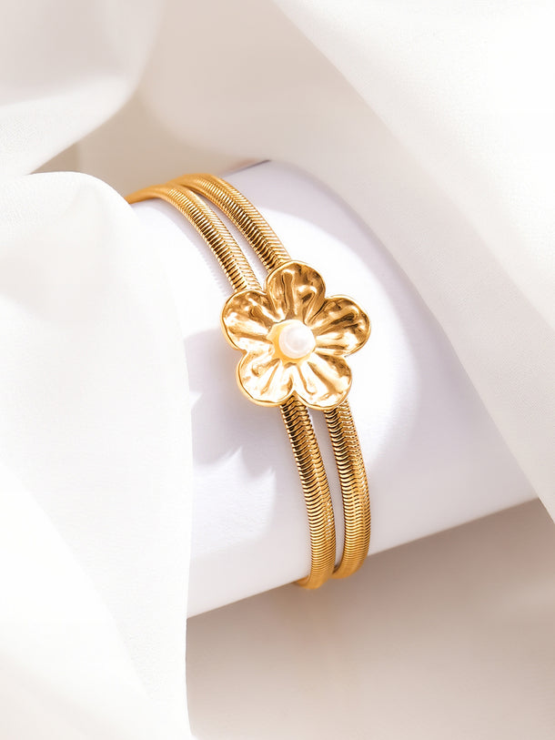Demifine 18K Gold Plated Stainless Steel Floral Statement Bracelet