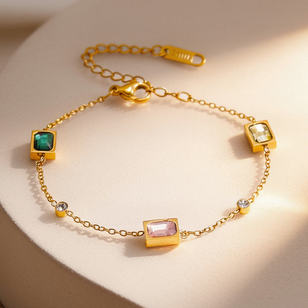Demifine 18K Gold Plated Stainless Steel Multicolor Crystal Bracelet