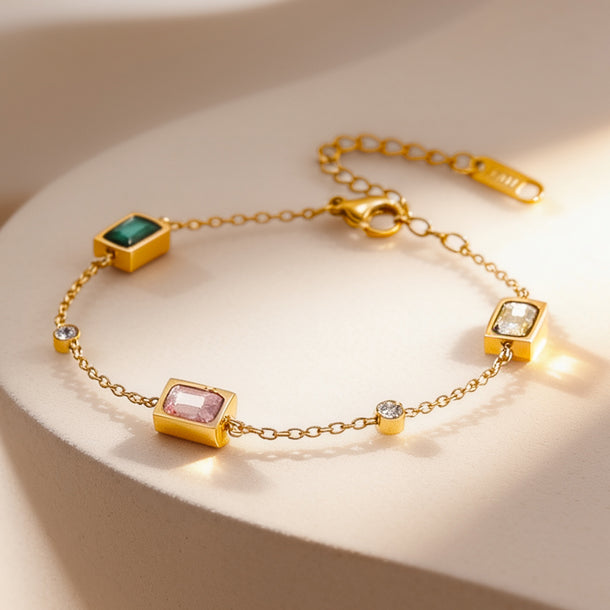 Demifine 18K Gold Plated Stainless Steel Multicolor Crystal Bracelet