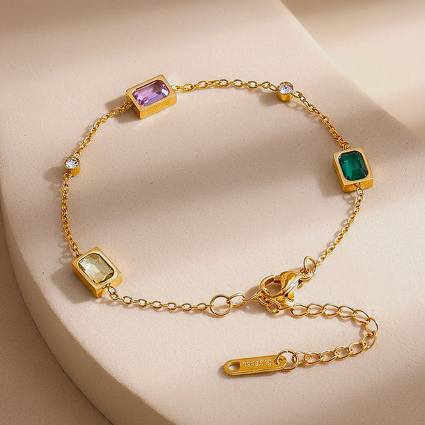 Demifine 18K Gold Plated Stainless Steel Multicolor Crystal Bracelet