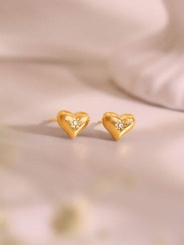 Demifine 18k Gold Plated Stainless Steel Heart Charm Bracelet & Stud Earrings
